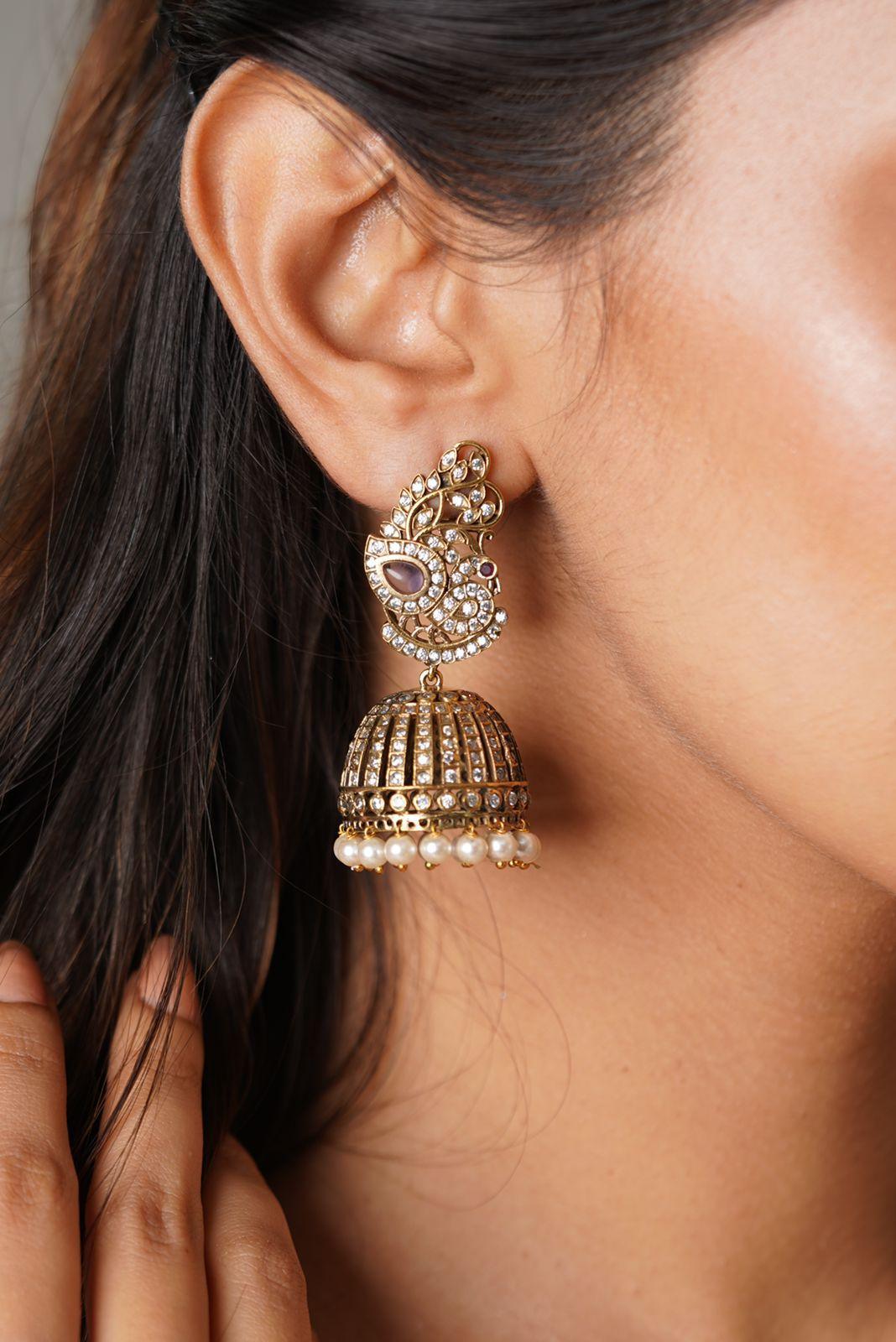 Light Weight Indian Jhumkas | Antique Gold Victorian Collection