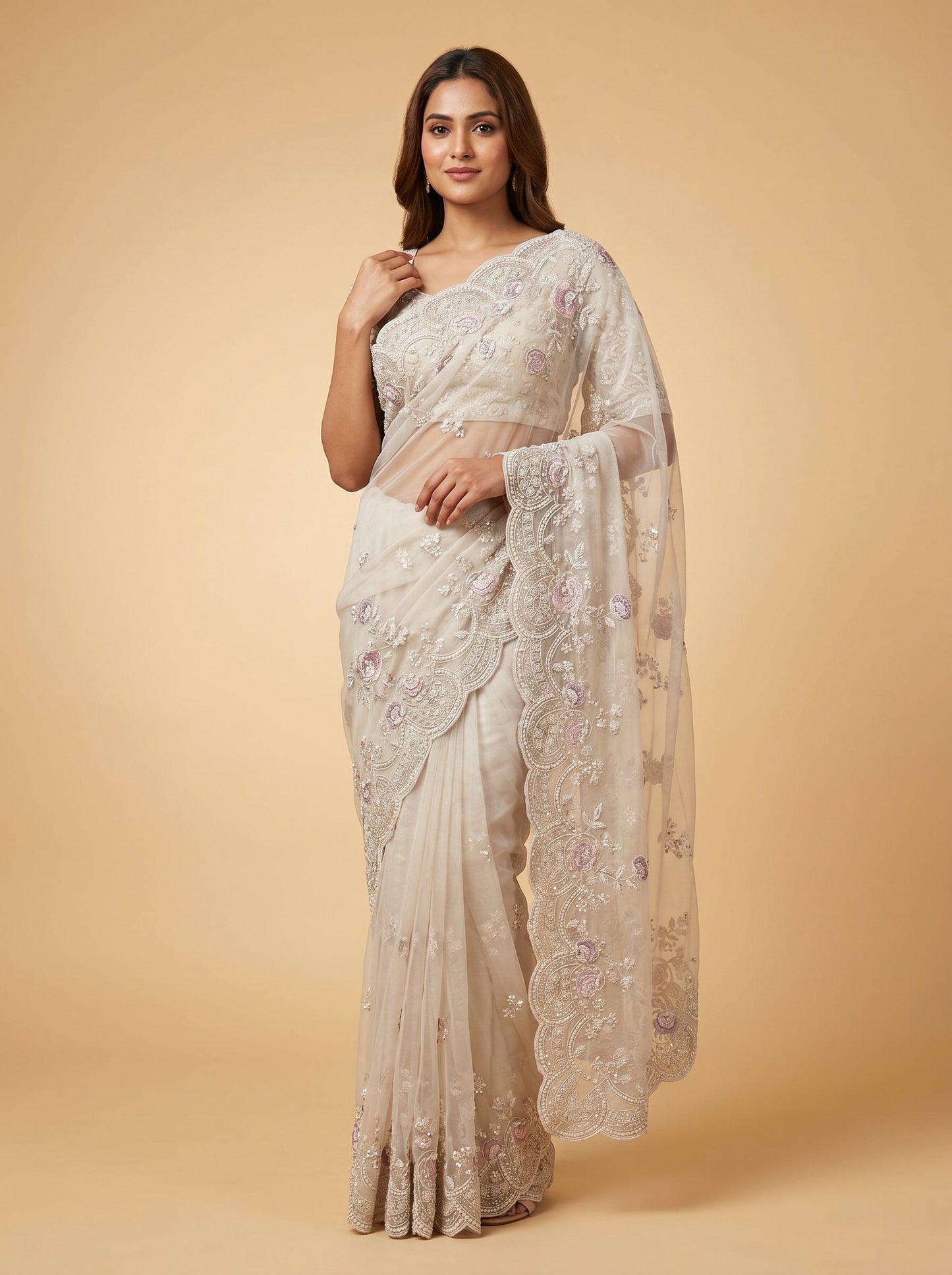 Lilac Light Embroidered Saree