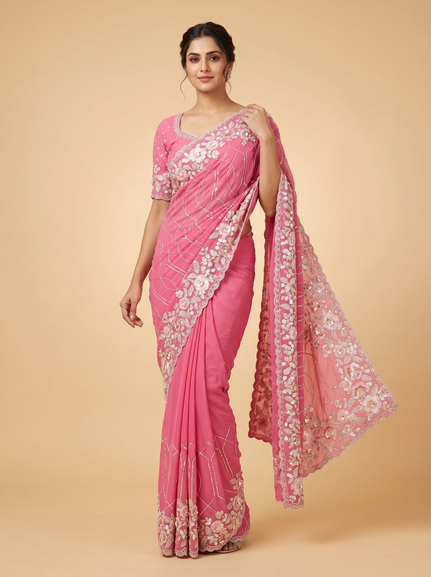 Lilac Powder Embroidered Saree