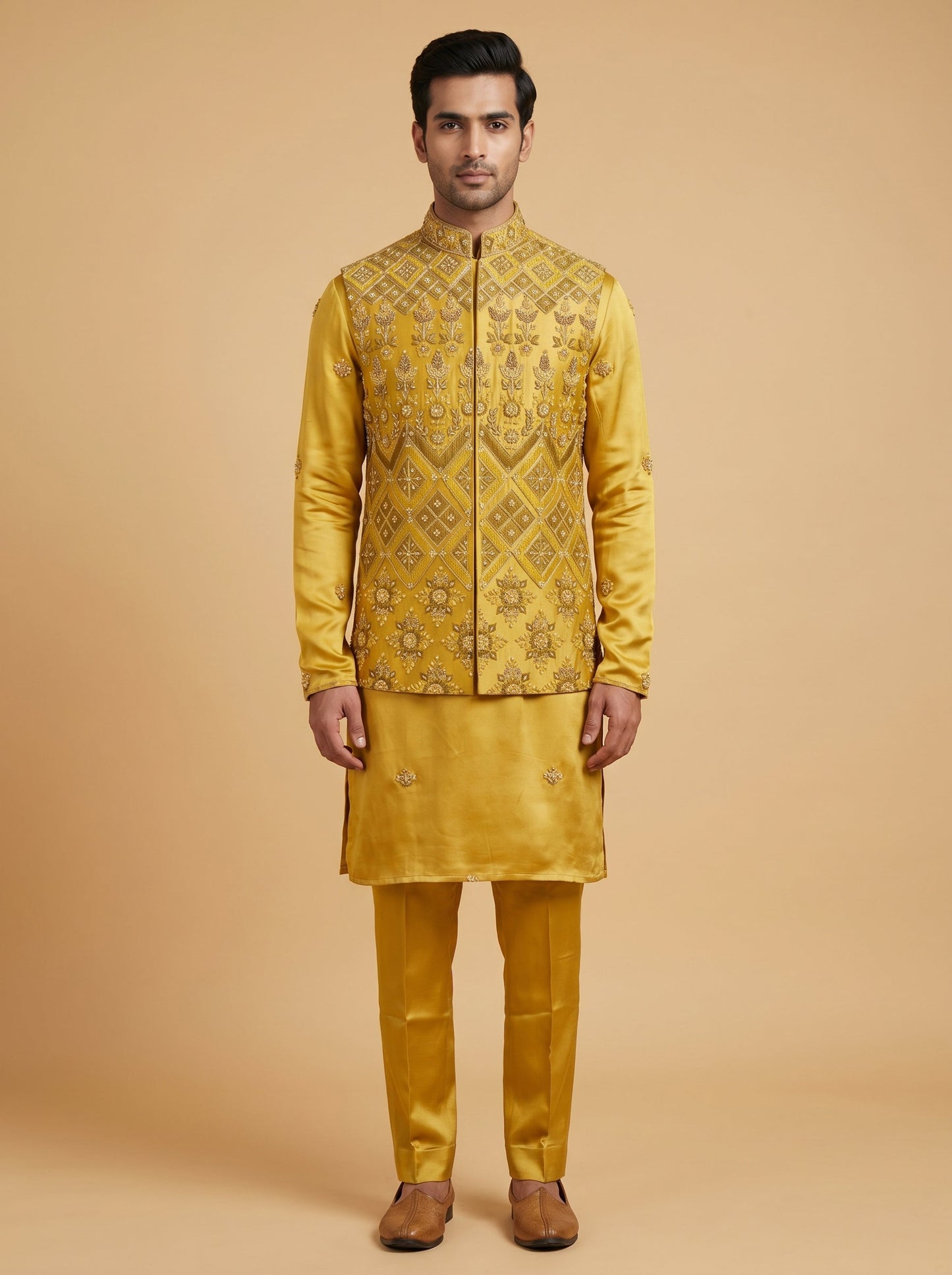 Lime Green Vibrant Jacket Kurta Set