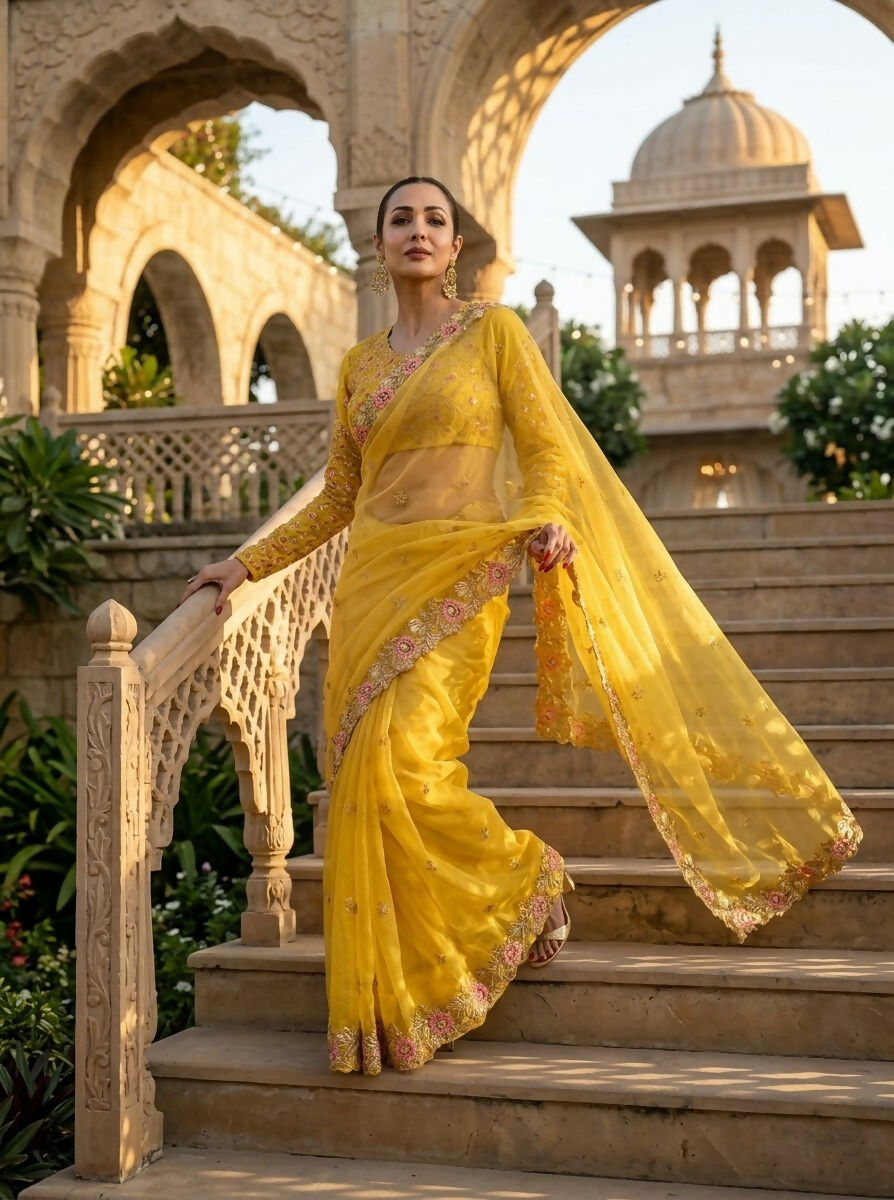 Teeya Creation New Womens Latest Party Wear Soft Chiffon Silk Saree-Yellow