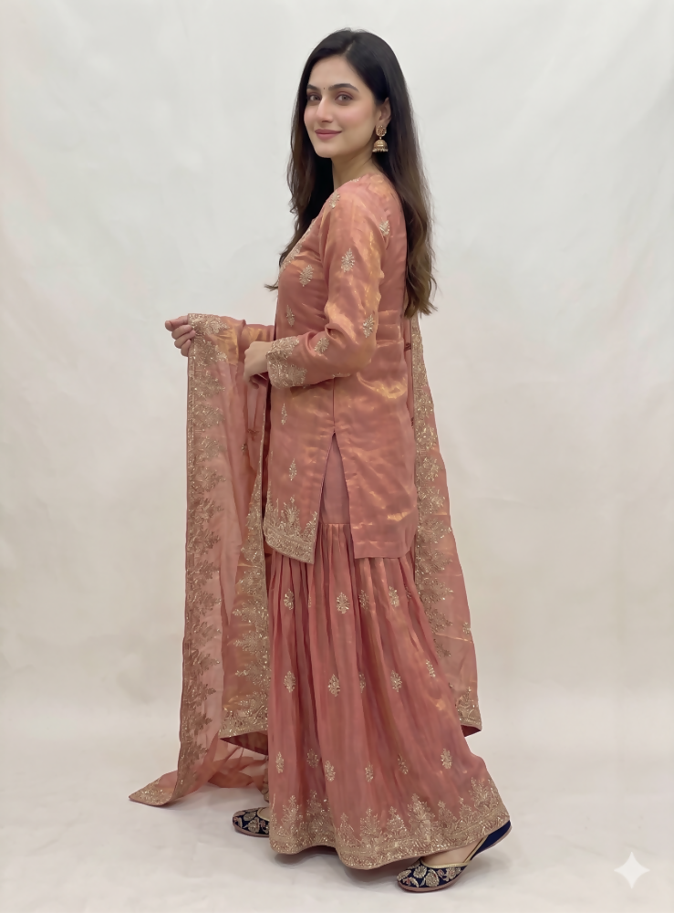 Teeya Creation Womens New Traditional Peach Heavy Work Ethnic Ensemble Lehenga Set