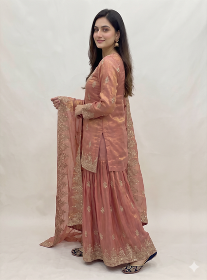 Teeya Creation Womens New Traditional Peach Heavy Work Ethnic Ensemble Lehenga Set