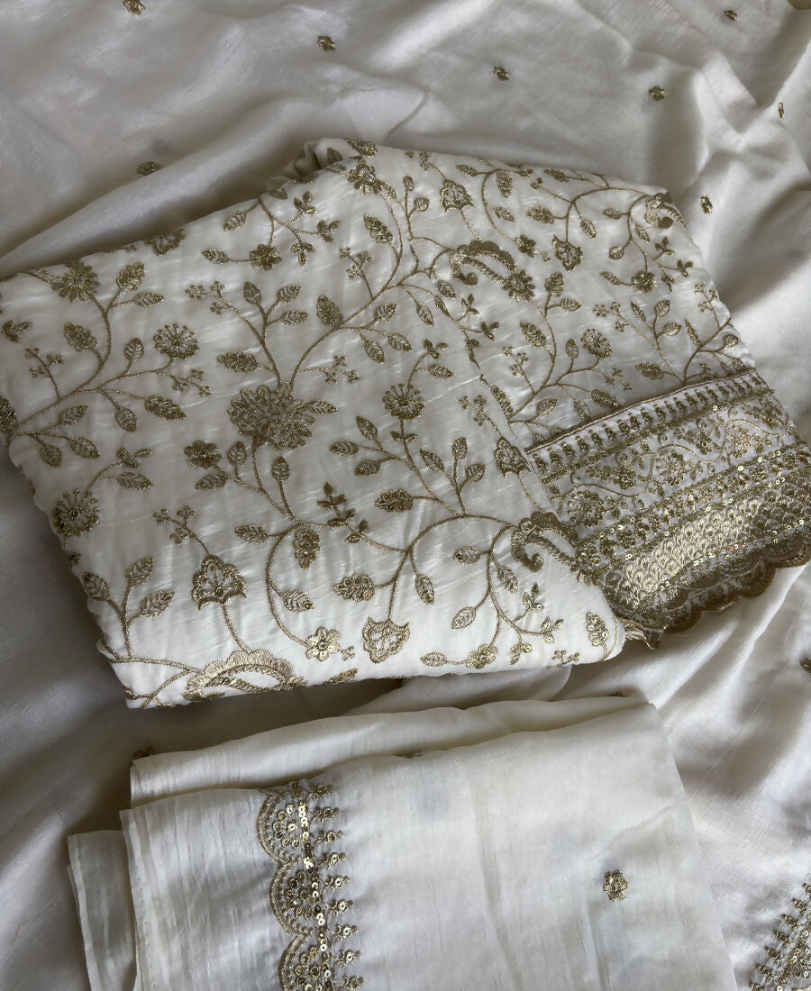 KC White Vichitra Silk Palazzo Suit For Women Festival Wear