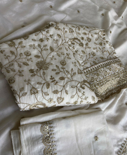 KC White Vichitra Silk Palazzo Suit For Women Festival Wear