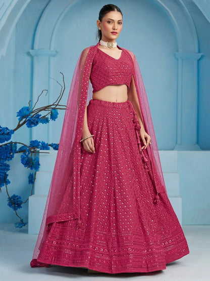 Tulsi Art Lovely Pink Sequins Work Georgette Engagement Wear Lehenga With Blouse