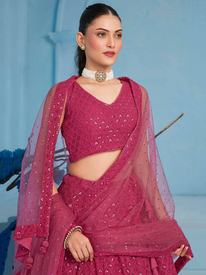 Tulsi Art Lovely Pink Sequins Work Georgette Engagement Wear Lehenga With Blouse