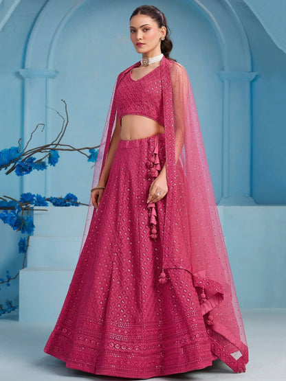 Tulsi Art Lovely Pink Sequins Work Georgette Engagement Wear Lehenga With Blouse