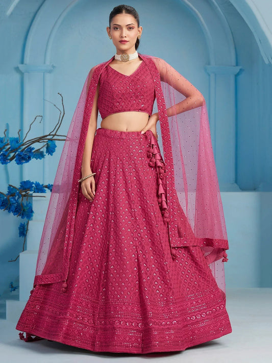 Tulsi Art Lovely Pink Sequins Work Georgette Engagement Wear Lehenga With Blouse