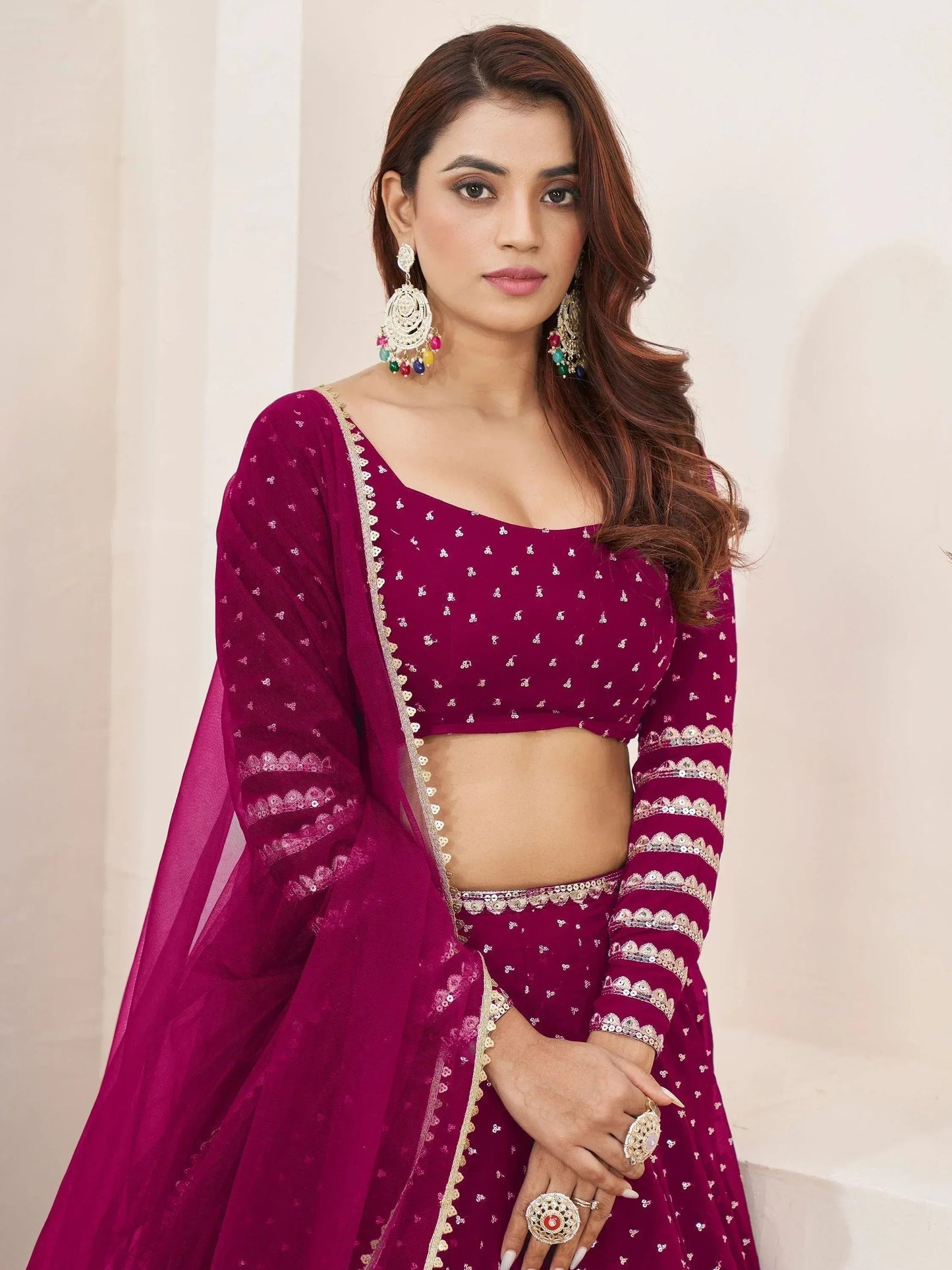 Tulsi Art Lovely Rani Pink Color Sequins Georgette Function Wear Lehenga Choli