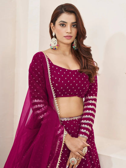 Tulsi Art Lovely Rani Pink Color Sequins Georgette Function Wear Lehenga Choli