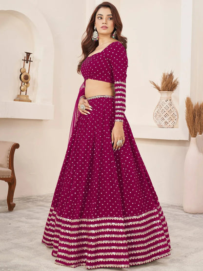 Tulsi Art Lovely Rani Pink Color Sequins Georgette Function Wear Lehenga Choli
