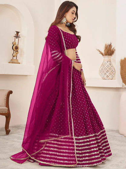 Tulsi Art Lovely Rani Pink Color Sequins Georgette Function Wear Lehenga Choli