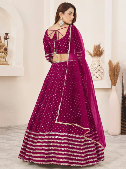 Tulsi Art Lovely Rani Pink Color Sequins Georgette Function Wear Lehenga Choli