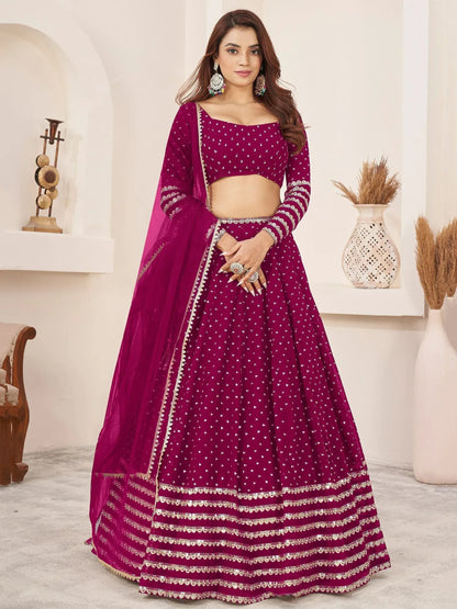 Tulsi Art Lovely Rani Pink Color Sequins Georgette Function Wear Lehenga Choli