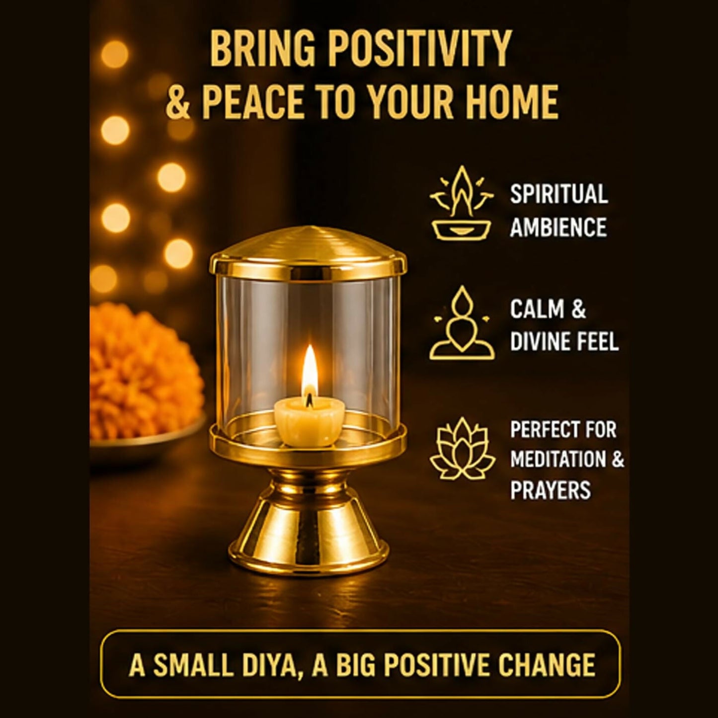 Not Available Pure Brass Ghee Diya for Puja with Glass Cover