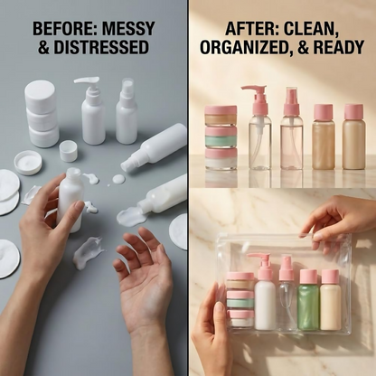 Temperia Travel Bottles for Toiletries - Refillable Empty Mini Containers with Pouch
