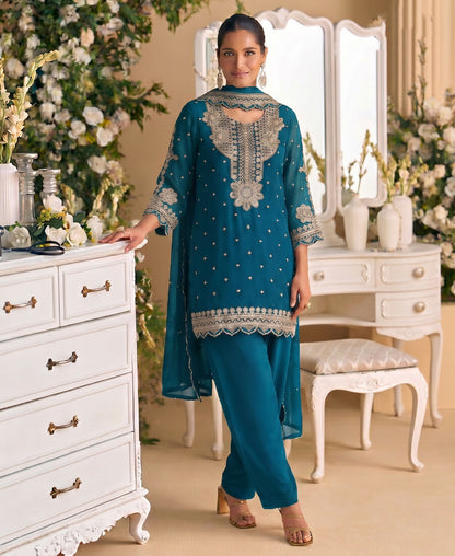 KC New Georgette Short Salwar Kameez Pakistani Style Aqua Blue