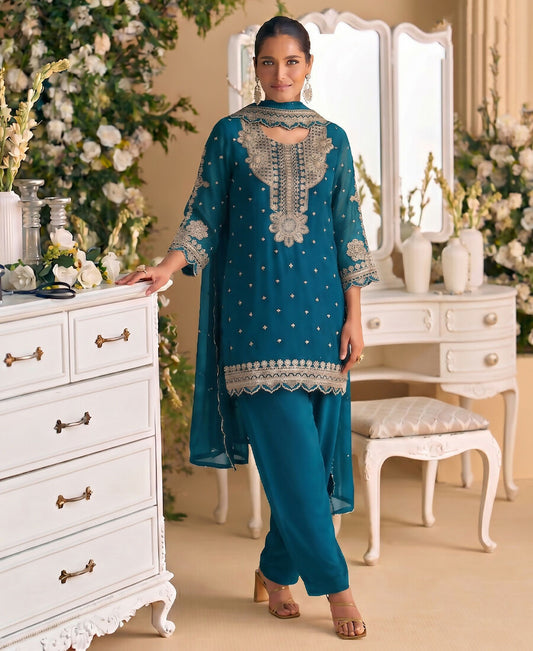 KC New Georgette Short Salwar Kameez Pakistani Style Aqua Blue