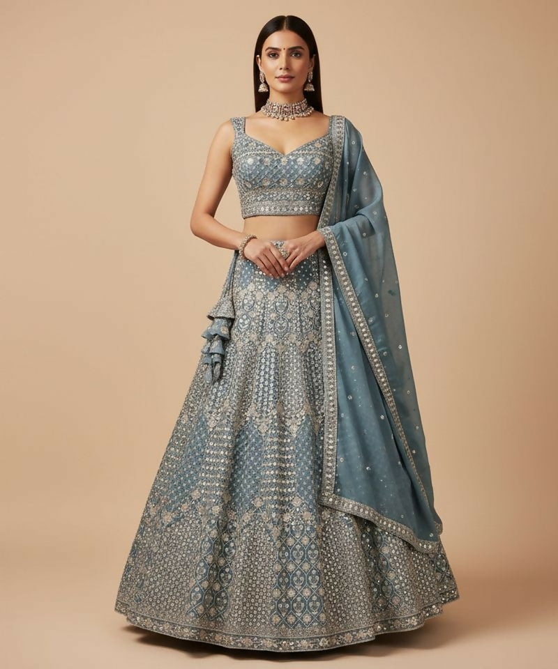 Lehenga Mart Dustyblue Star Faux Georgette Designer Bollywood Style Wedding Wear Lehenga Choli