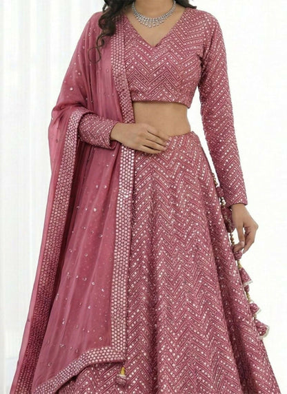 Lehenga Mart Metalic Pink Faux Georgette Designer Bollywood Style Wedding Wear Lehenga Choli