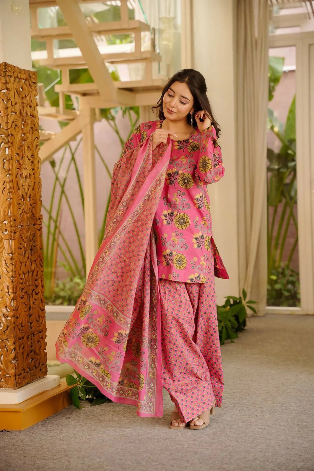 Aayaa Designer Cotton Silk Farshi Salwar Set - Pink
