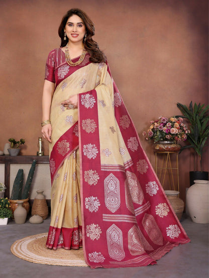 Teeya Creation New Trendy Wedding Wear Banarasi Silk Saree-Cream