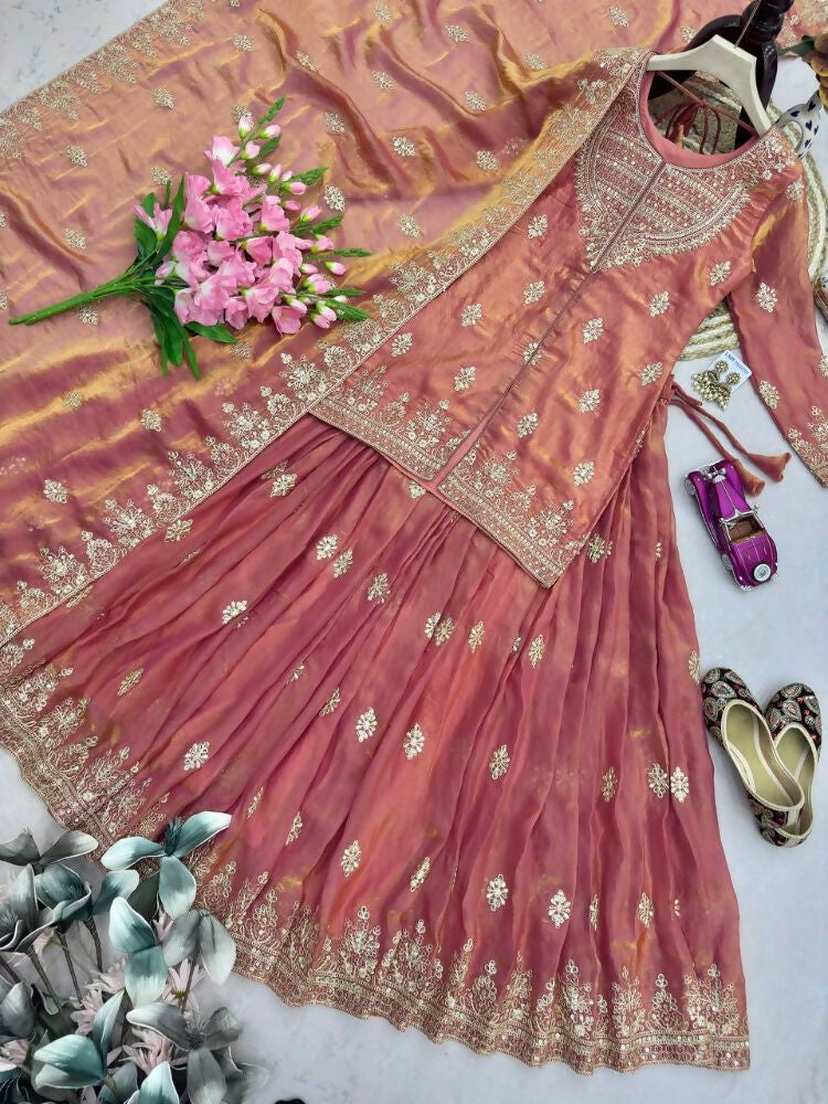 Teeya Creation Womens New Traditional Peach Heavy Work Ethnic Ensemble Lehenga Set