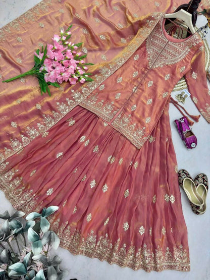 Teeya Creation Womens New Traditional Peach Heavy Work Ethnic Ensemble Lehenga Set