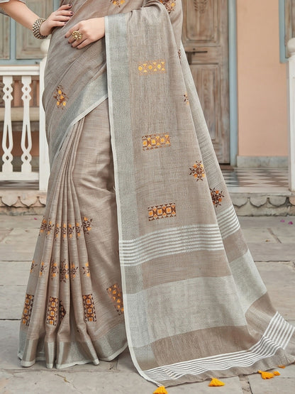 Shree Shyam Fashion Light Beige Linen Saree