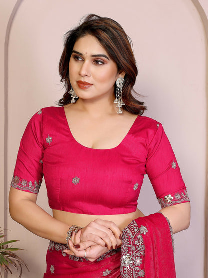 Teeya Creation New Womens Latest Party Wear Soft Chiffon Silk Saree-Pink