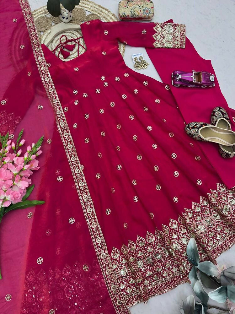 Teeya Creation New Latest Trendy Elegant Rani Pink Festive Anarkali Suit for Women