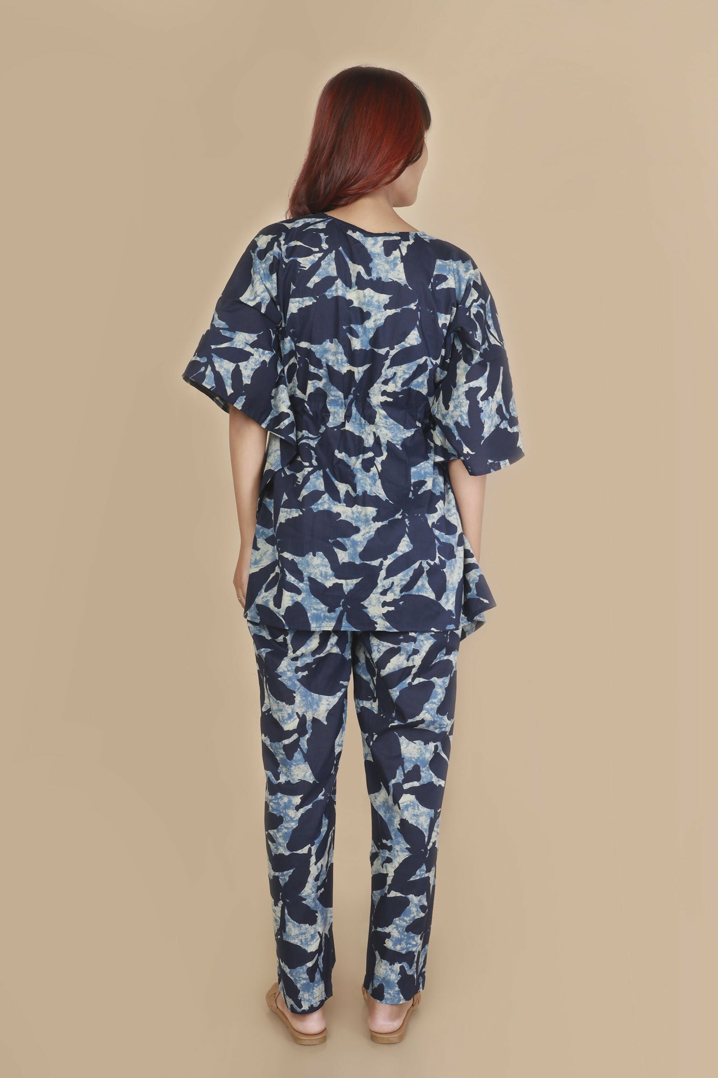 Breathables WomenS Loungewear Kaftan Cotton Blue Floral Print Co-Ord Set