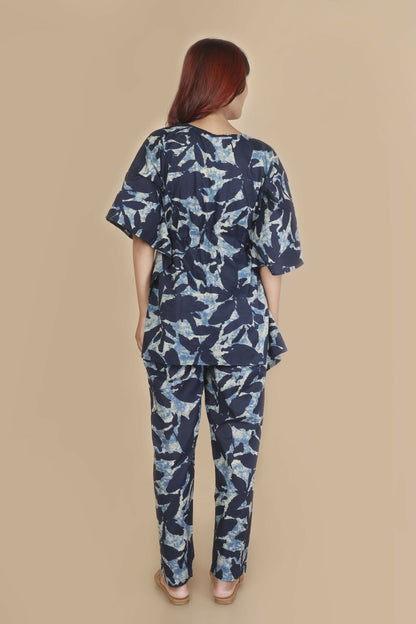 Breathables WomenS Loungewear Kaftan Cotton Blue Floral Print Co-Ord Set