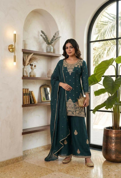 Teeya Creation New Latest Stylish Kurta Palazzo Set - Teal