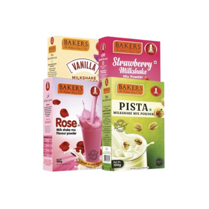 BAKERS Premium Milk Shake Mix - Vanilla, Rose, Pista & Strawberry