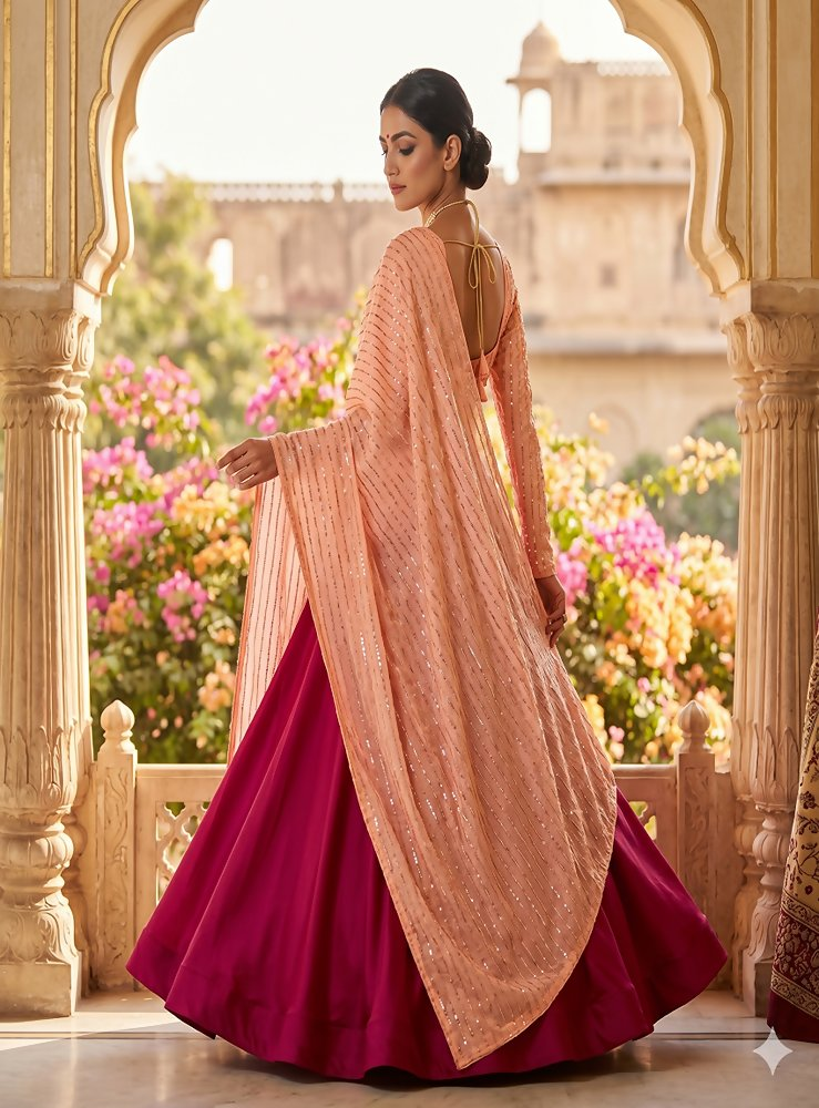Teeya Creation Women's New Rani Pink Designer Lehenga Choli Set with Sequin Embroidery Work