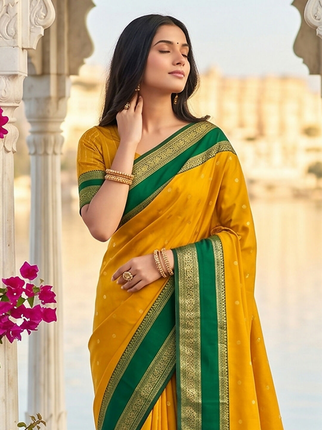 Shree Shyam Fashion Yellow Silk Blend Saree