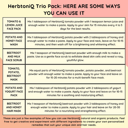 Herbtoniq Face Pack Powders - Tomato, Potato and Beetroot Powder