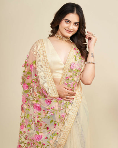 Teeya Creation Womens Latest Stylish Party Wear Soft Net Saree-Cream