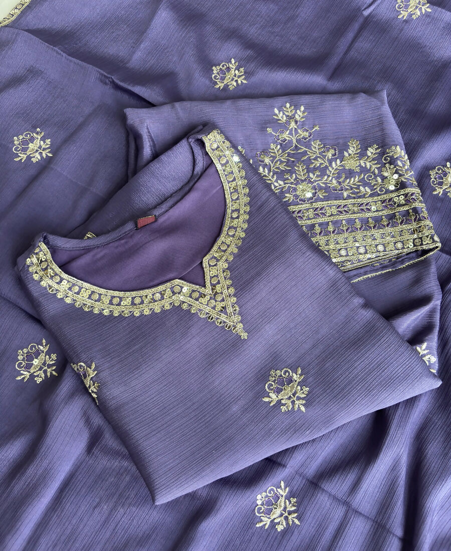KC Lilac Ethnic Wear Ready Made Chinon Suit For Women