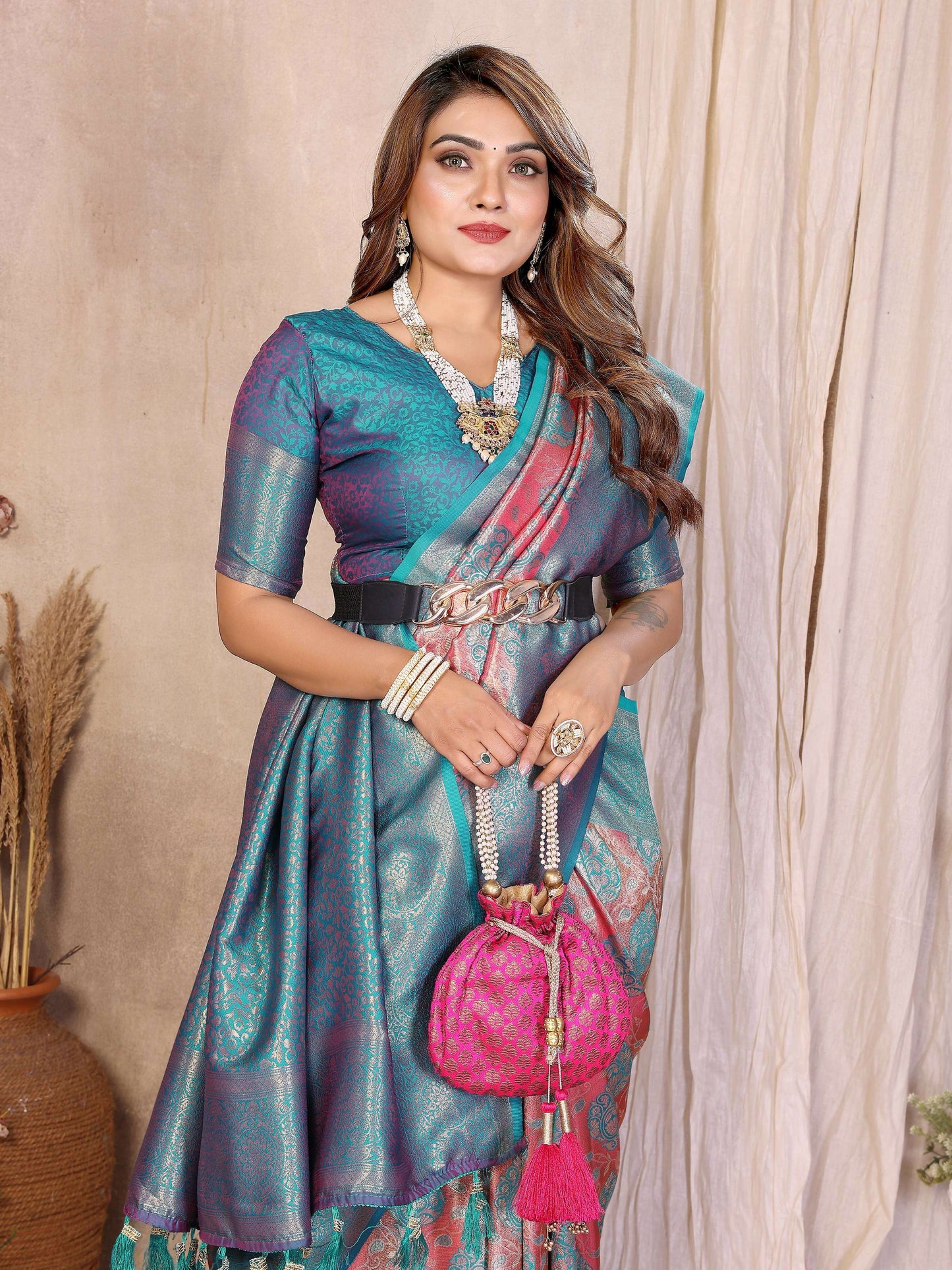 Aastha Fashion Aqua Banarasi Tissue Silk Weaving Saree