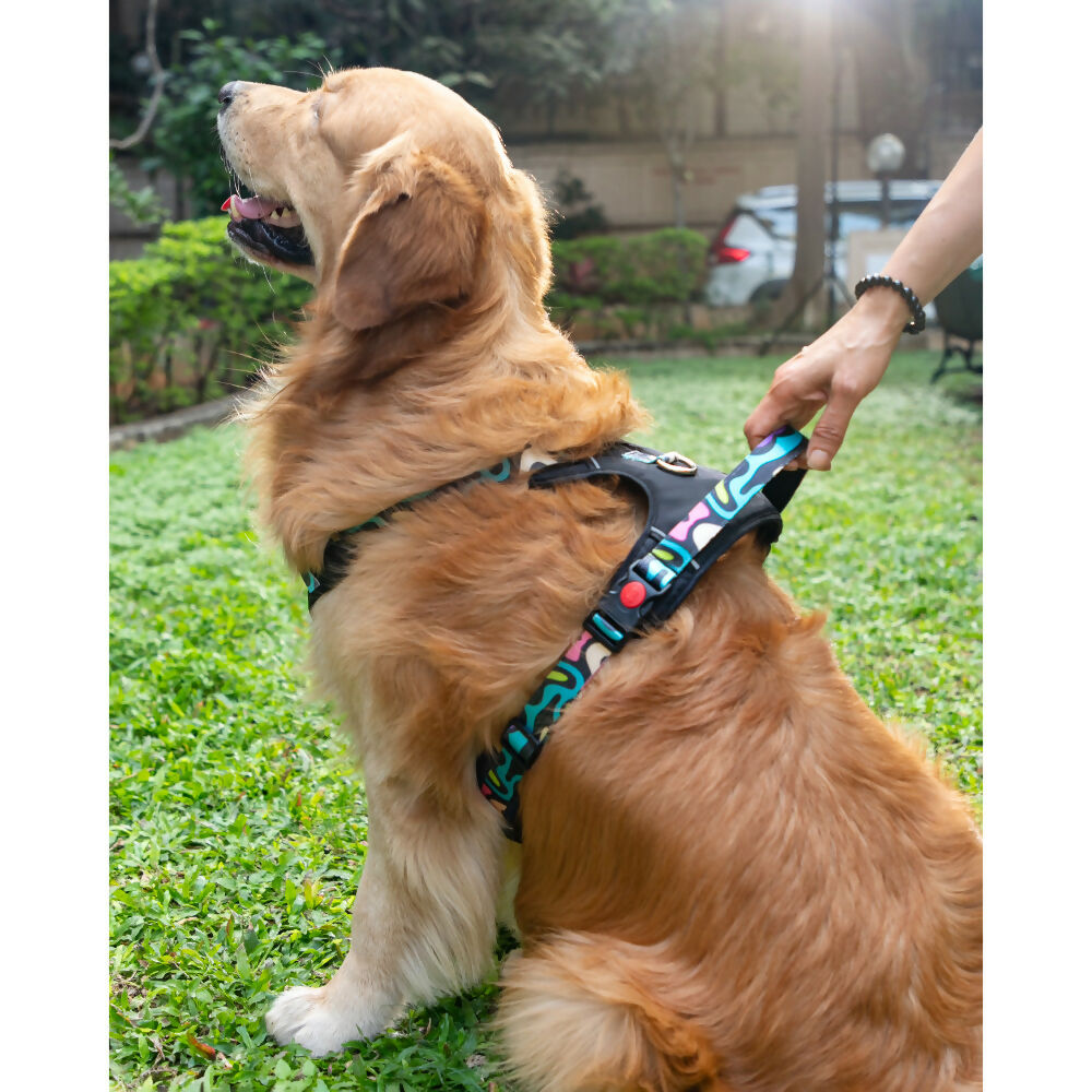 Waggety Adjustable Full Body Dog Harness - Comfortable Fit, Lightweight Polyester, Black