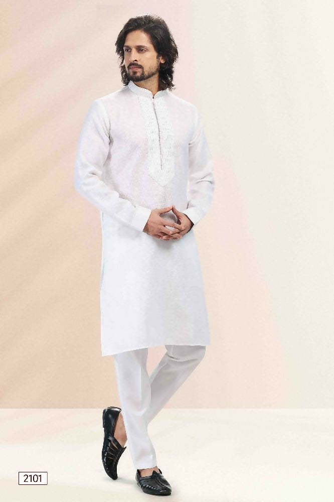 Raivat Ethnic Linen Cotton Pintux Work Kurta Pajama In Off White Colour