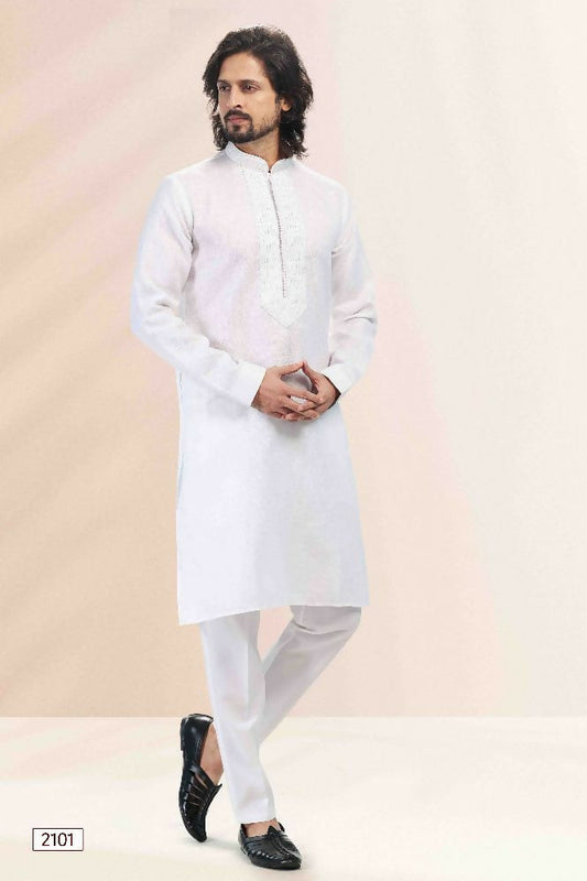 Raivat Ethnic Linen Cotton Pintux Work Kurta Pajama In Off White Colour