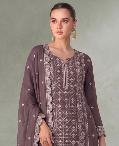KC Lilac Pakistani Straight Suit For Women Chiffon