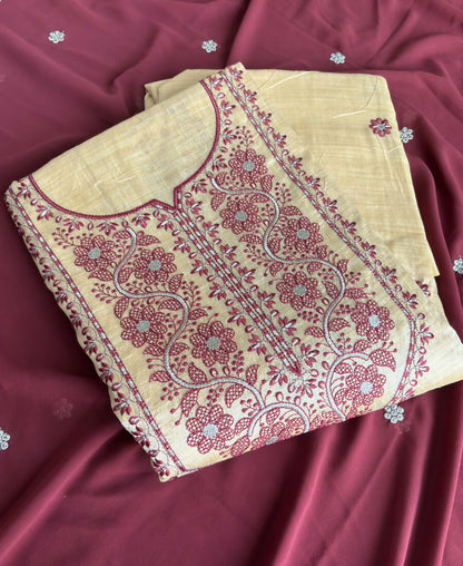 KC Khadi Cotton White Suit With Pink Dupatta 3 Piece Pair For Women