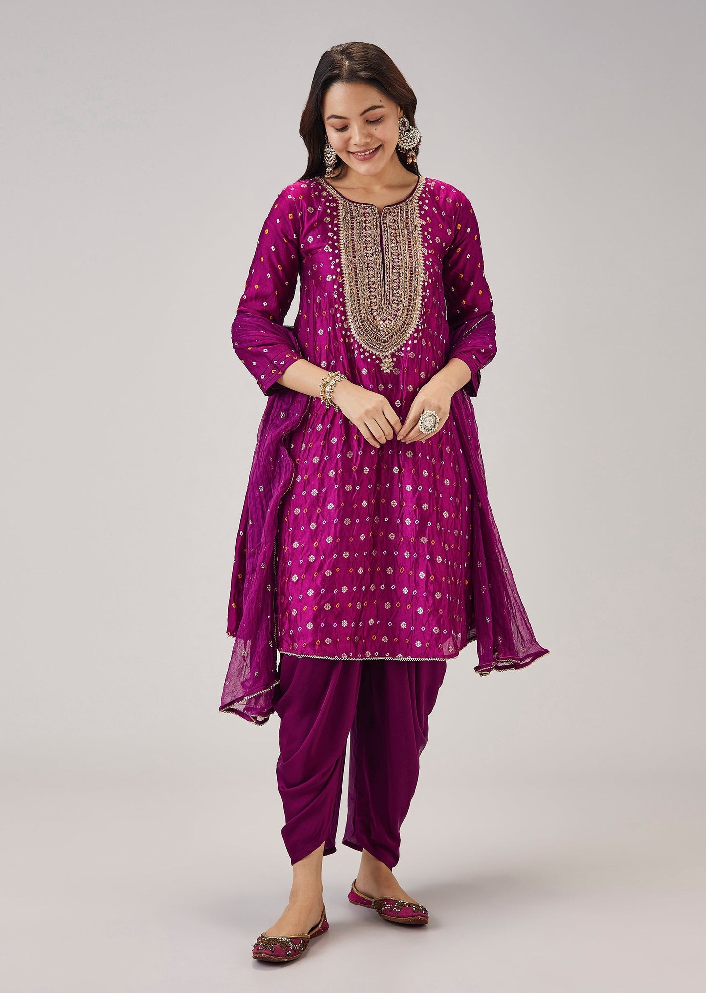 Magenta Bandhani Dhoti Pant Set With Gota Detailing
