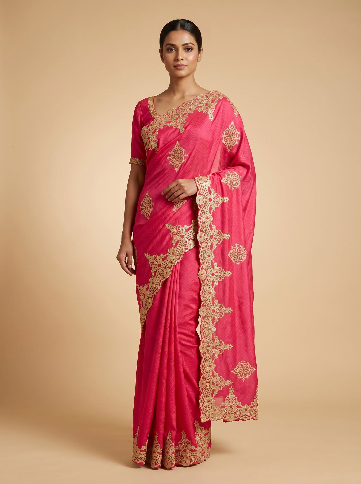 Magenta Brocade Embroidered Saree