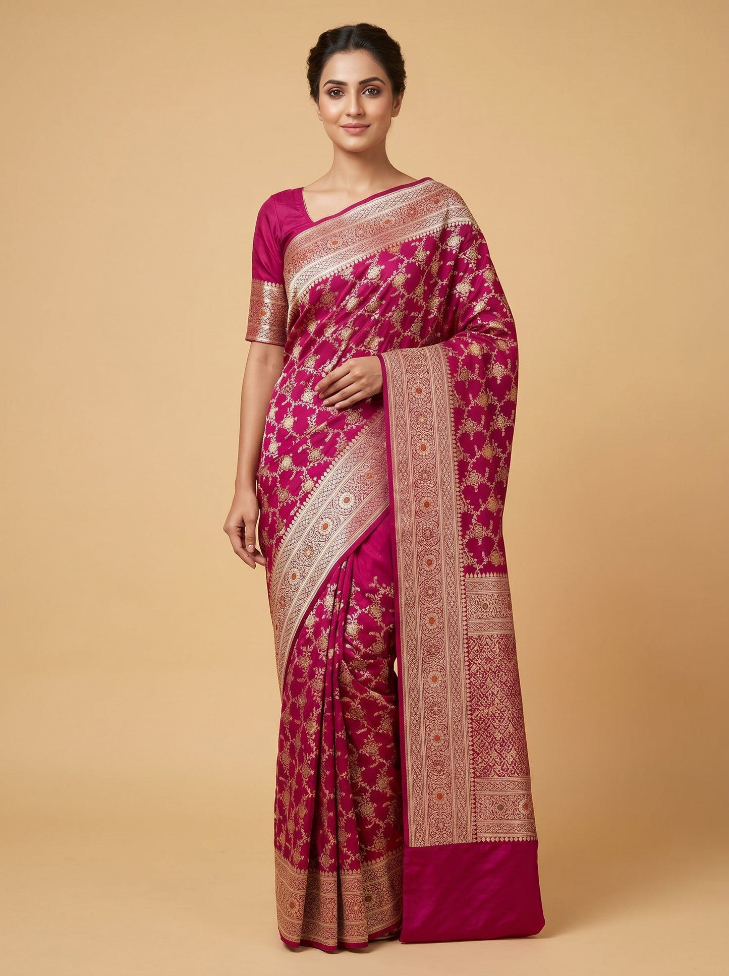 Magenta Pink Bold Bloom Handloom Saree